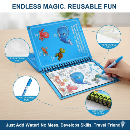 Magic Water Colouring Books – Reusable Water-Reveal Activity Set for Kids