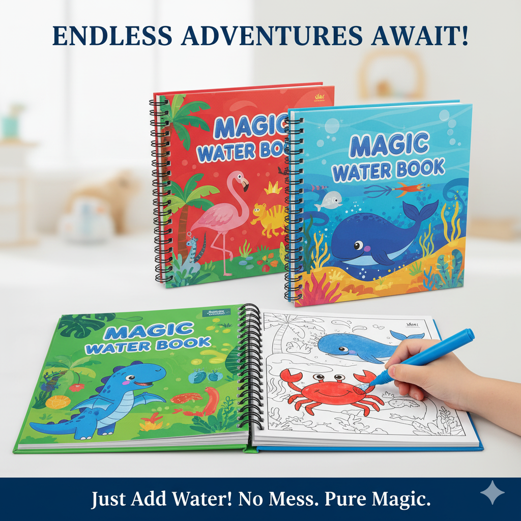 Magic Water Colouring Books – Reusable Water-Reveal Activity Set for Kids