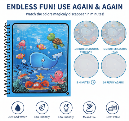 Magic Water Colouring Books – Reusable Water-Reveal Activity Set for Kids